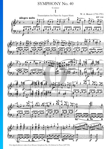 Symphony No.40 in G Minor, KV 550: Allegro molto Partitura