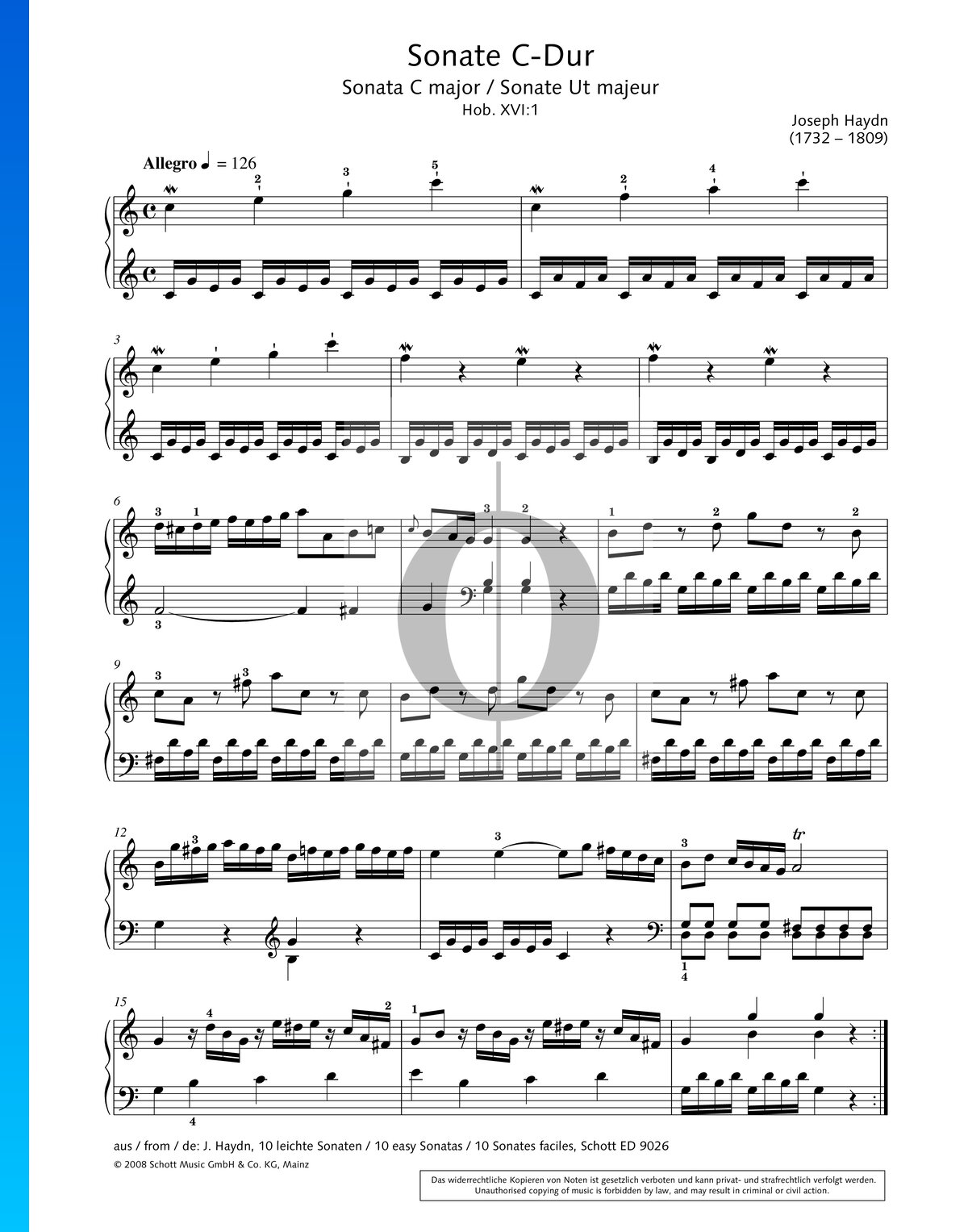 Sonata in C Major, Hob. XVI:1 Sheet Music (Piano Solo) - OKTAV