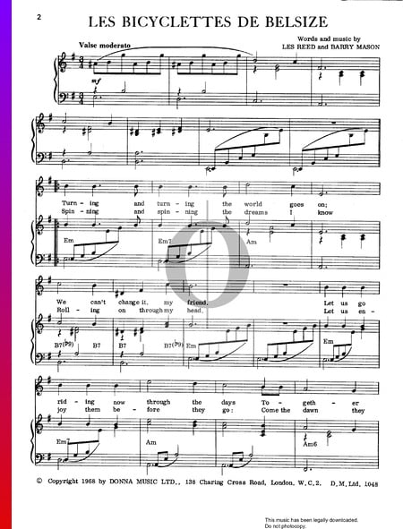 Les Bicyclettes De Belsize Sheet Music