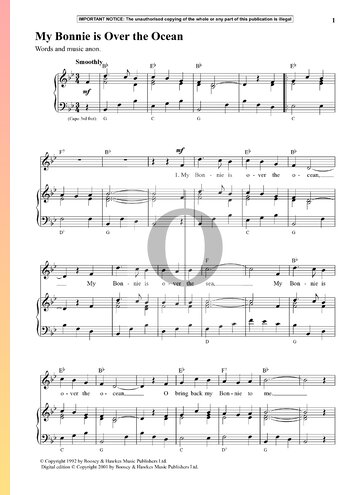 My Bonnie Is Over The Ocean Sheet Music