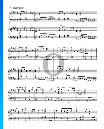 Partition Suite Française No. 6 Mi Majeur, BWV 817: 4. Sarabande