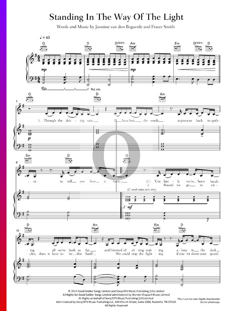 Standing In The Way Of The Light Sheet Music
