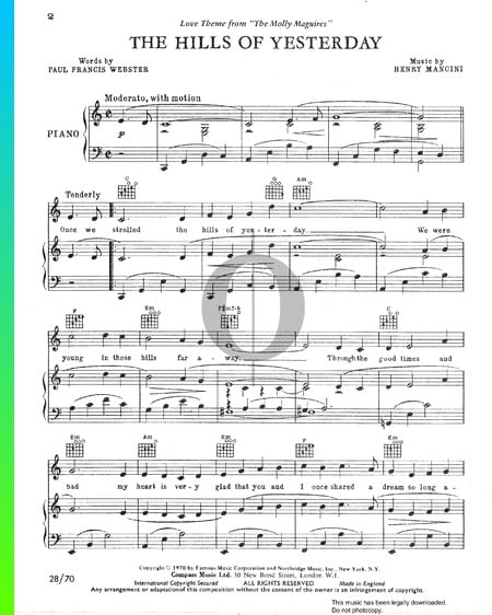 The Hills Of Yesterday Sheet Music