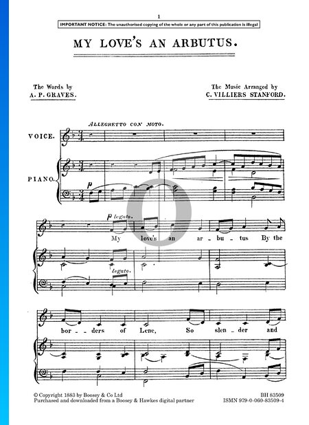 My Love's an Arbutus Sheet Music