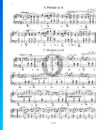 Partition Prélude en La Majeur, Op. 28 No. 7