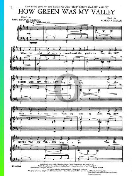 How Green Was My Valley Musik-Noten