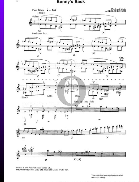 Benny's Back Sheet Music