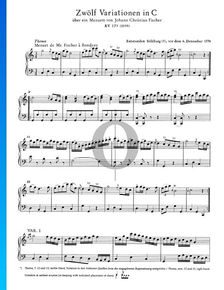 12 Variations in C Major, KV 179 (189a) Sheet Music