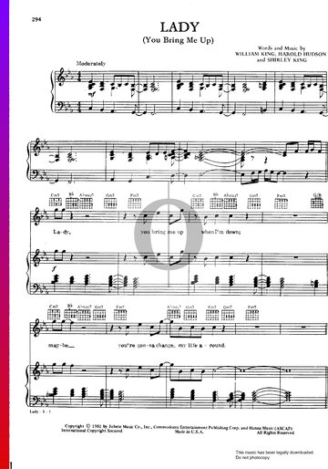 Lady (You Bring Me Up) Partitura