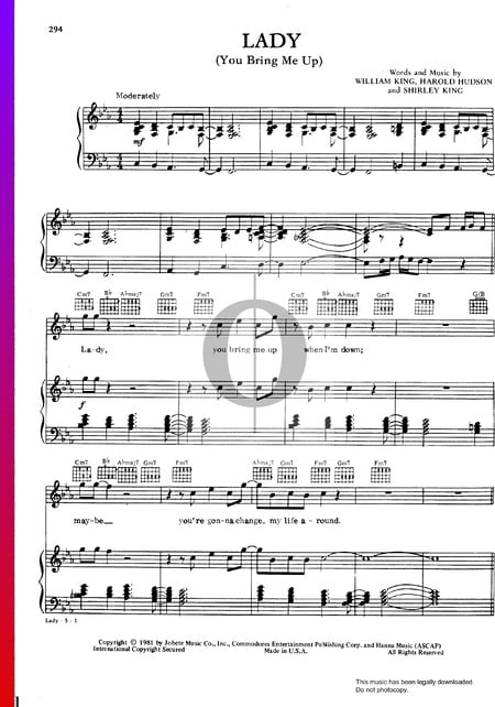 Lady (You Bring Me Up) Sheet Music