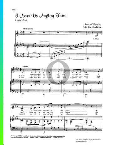 I Never Do Anything Twice (The Madam's Song) Sheet Music