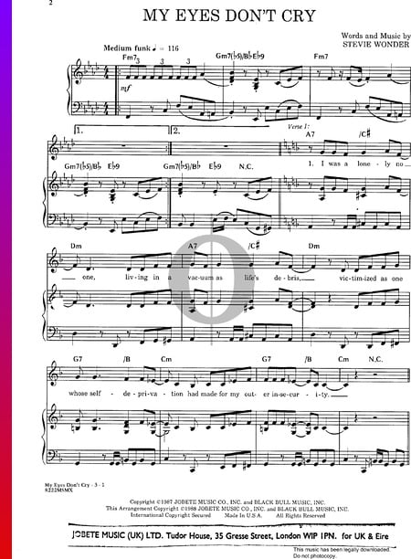 My Eyes Don't Cry Sheet Music