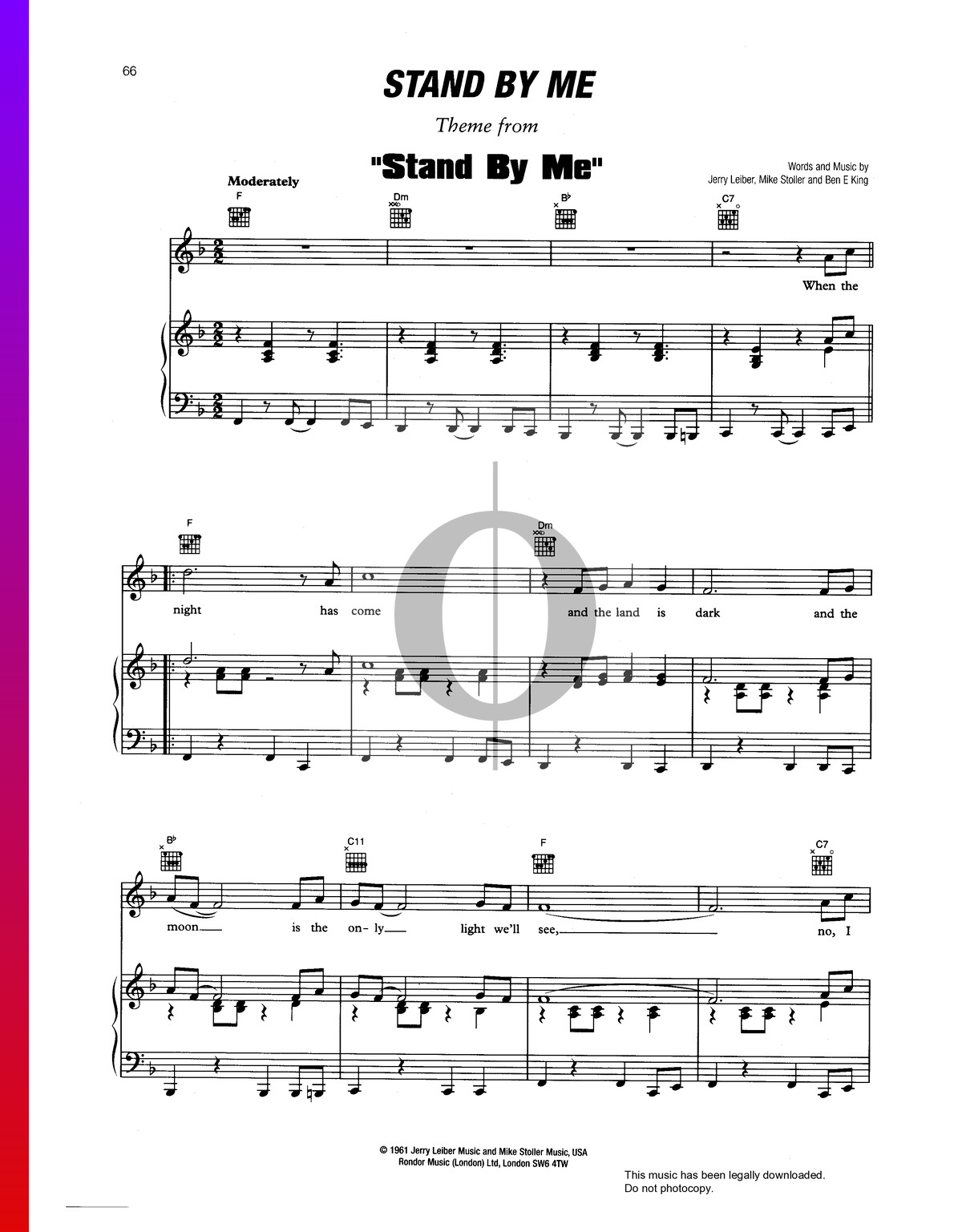 mal humor Conciliar diluido Stand By Me Partitura » Ben E. King (Piano, Voz, Guitarra) | Descarga PDF -  OKTAV