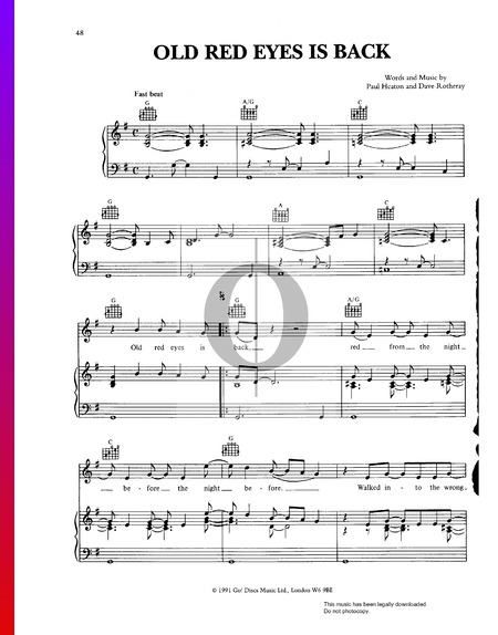 Old Red Eyes Is Back Sheet Music