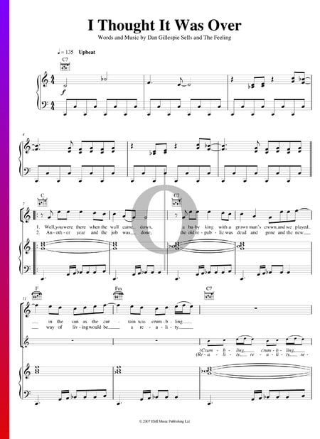 I Thought It Was Over Sheet Music