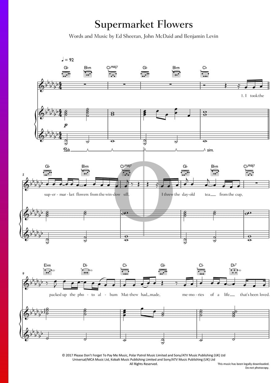 "Supermarket Flowers" Noten (Klavier, Gesang, Gitarre) von Ed Sheeran