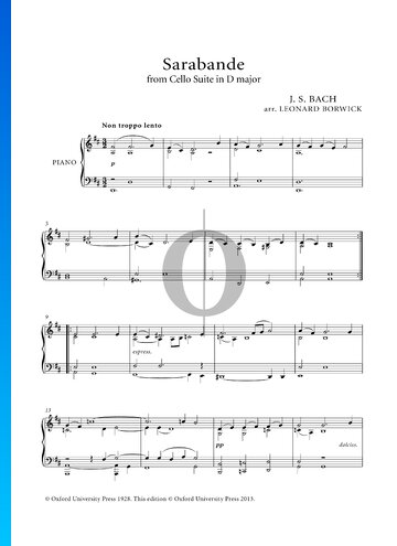 Cello Suite in D Major, BWV 1008: 4. Sarabande Spartito