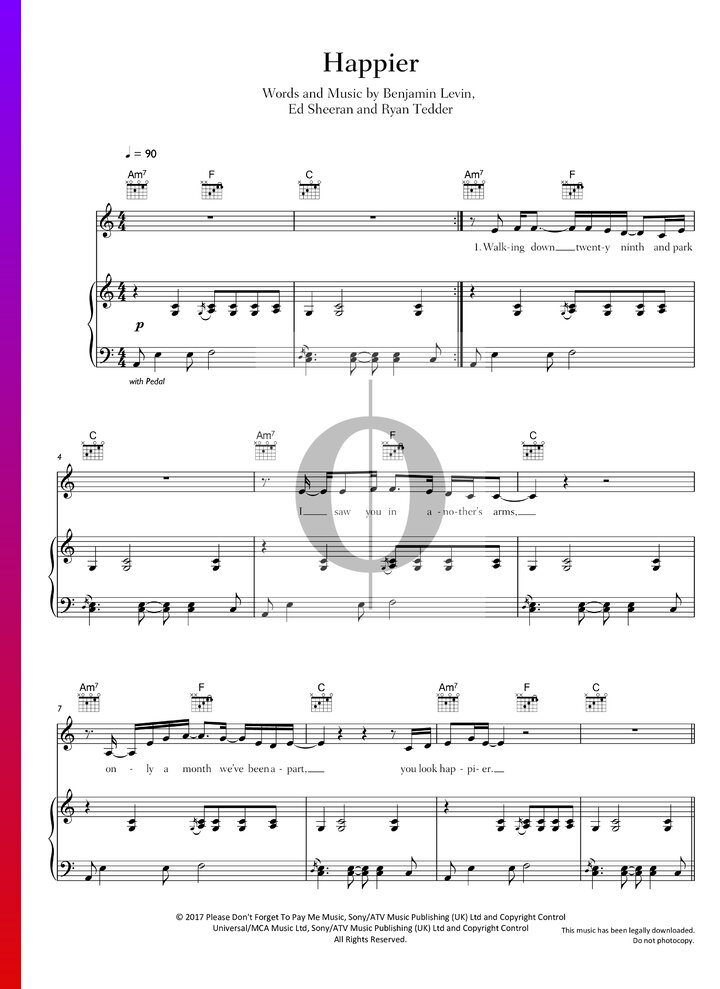 Happier Ed Sheeran Piano Sheet Music Oktav