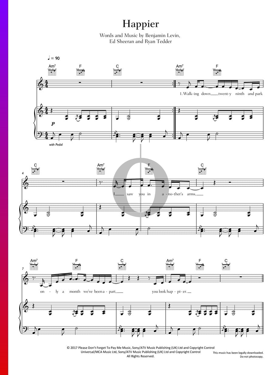 Happier (Ed Sheeran) Piano Sheet Music - OKTAV