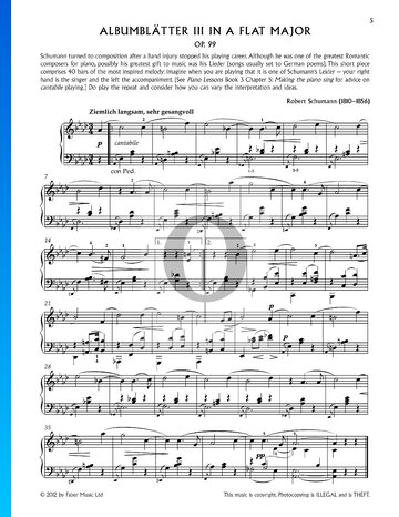 Bunte Blätter, Op. 99, 5. Albumblätter: No. 2 Ziemlich langsam, sehr gesangvoll Spartito