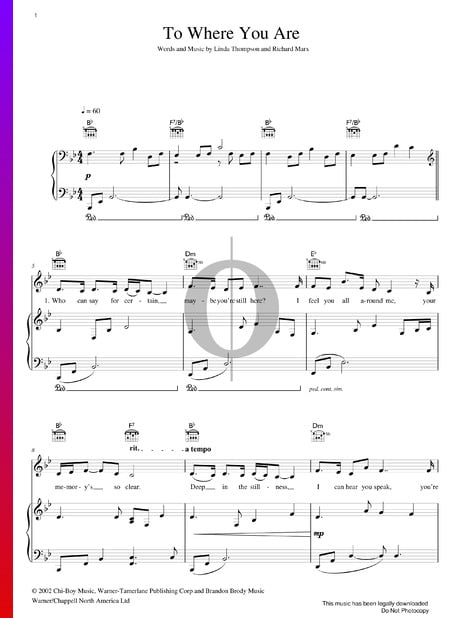 To Where You Are Partitura