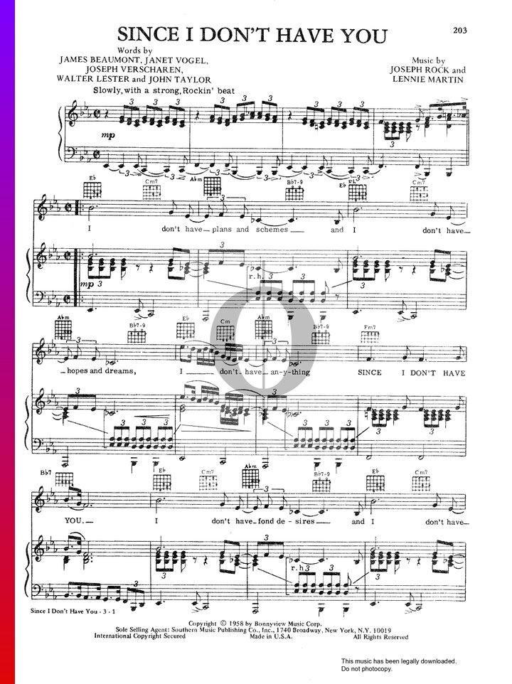 Since I Dont Have You Sheet Music Piano Voice Guitar Oktav 8725