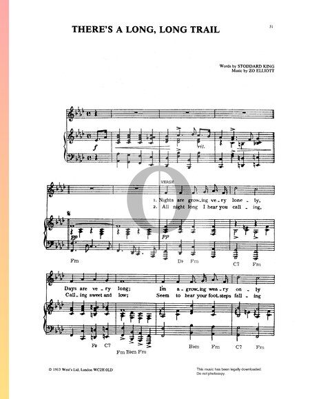 There's A Long, Long Trail Partitura