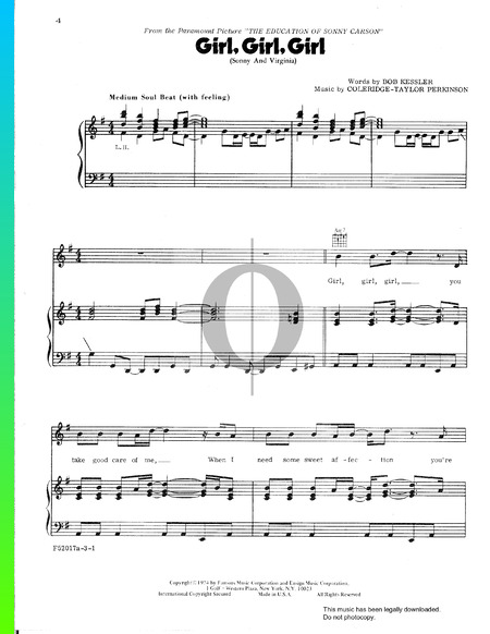 Girl, Girl, Girl (Sonny And Virginia) Sheet Music