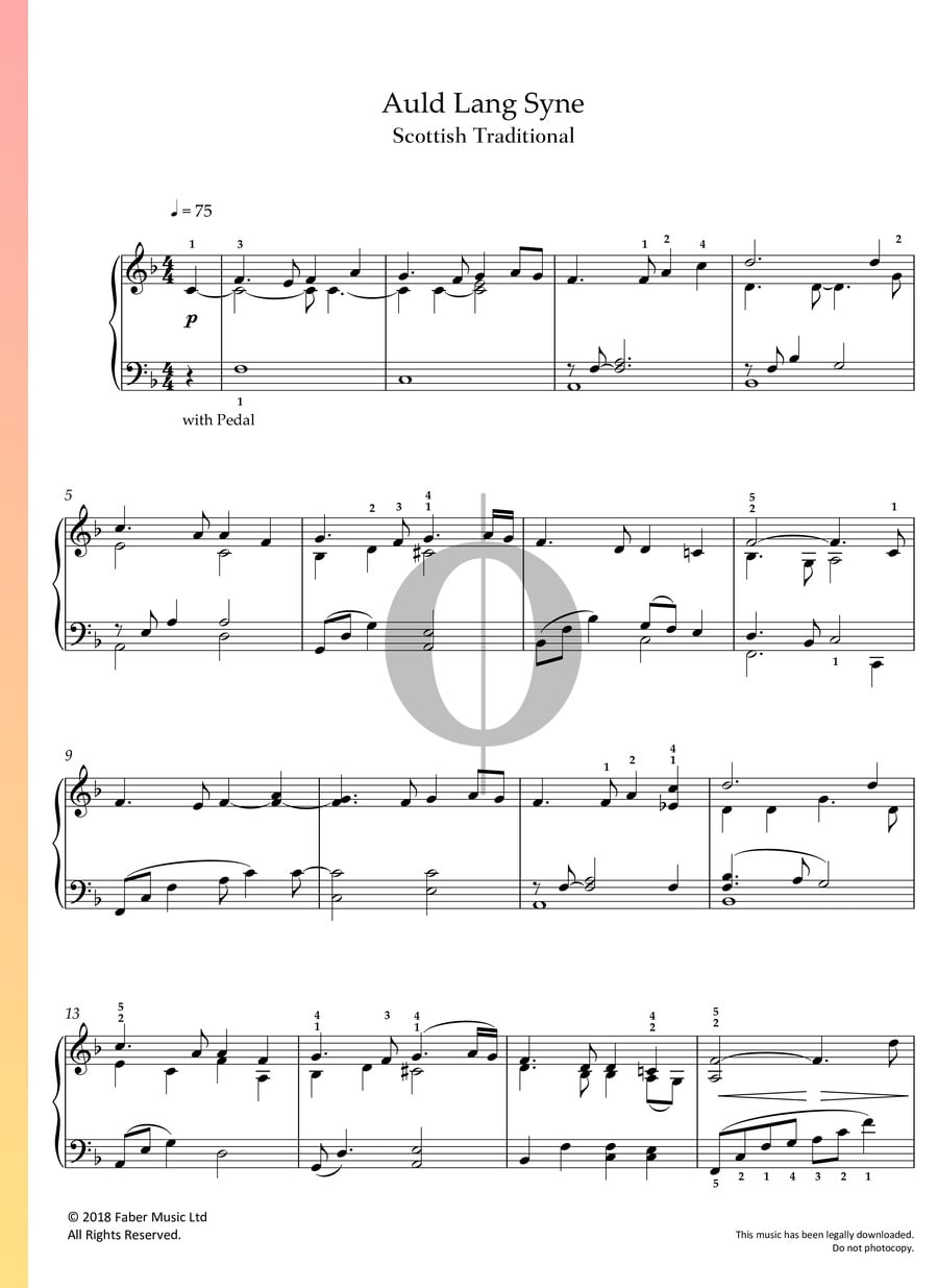 Auld Lang Syne Sheet Music Piano Solo Oktav