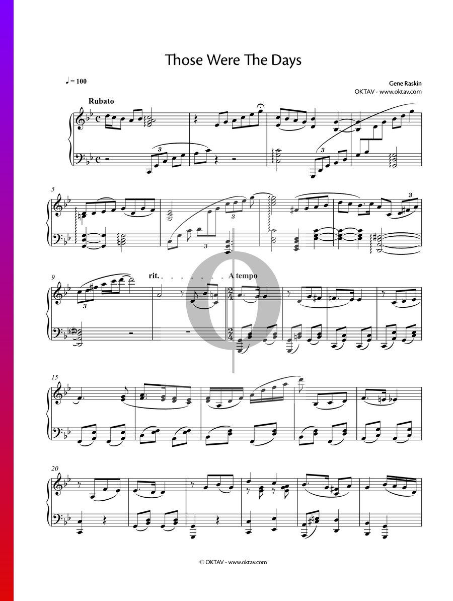 Those Were The Days (Mary Hopkin) Piano Sheet Music - OKTAV