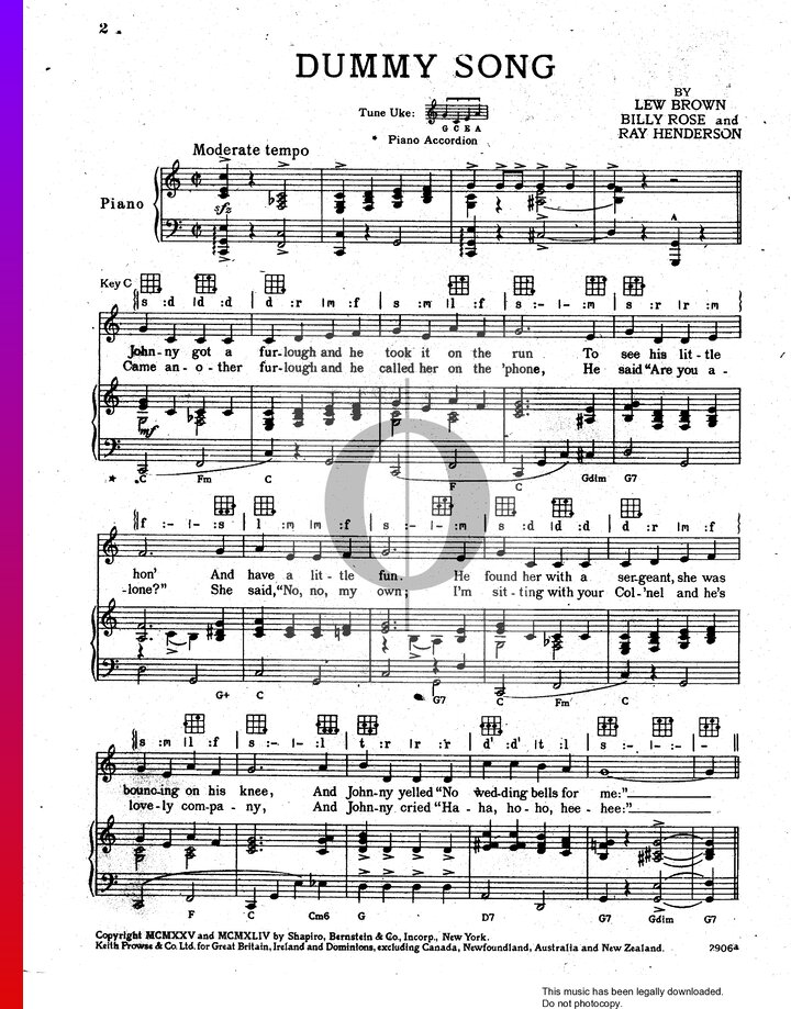 Dummy Song Partitura » Louis Armstrong (Piano, Voz, Guitarra) OKTAV