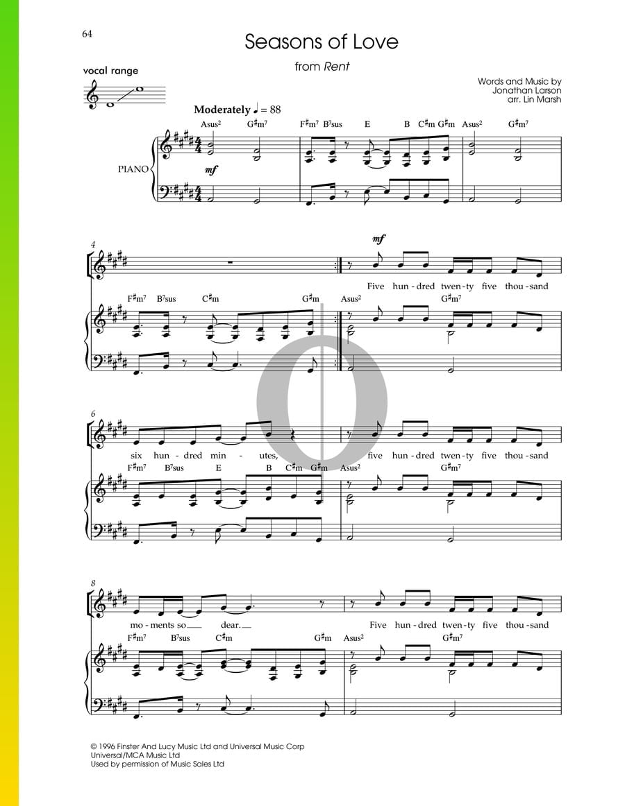 Seasons Of Love (Jonathan Larson) Piano Sheet Music OKTAV