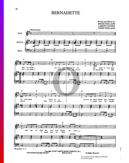 Bernadette Sheet Music