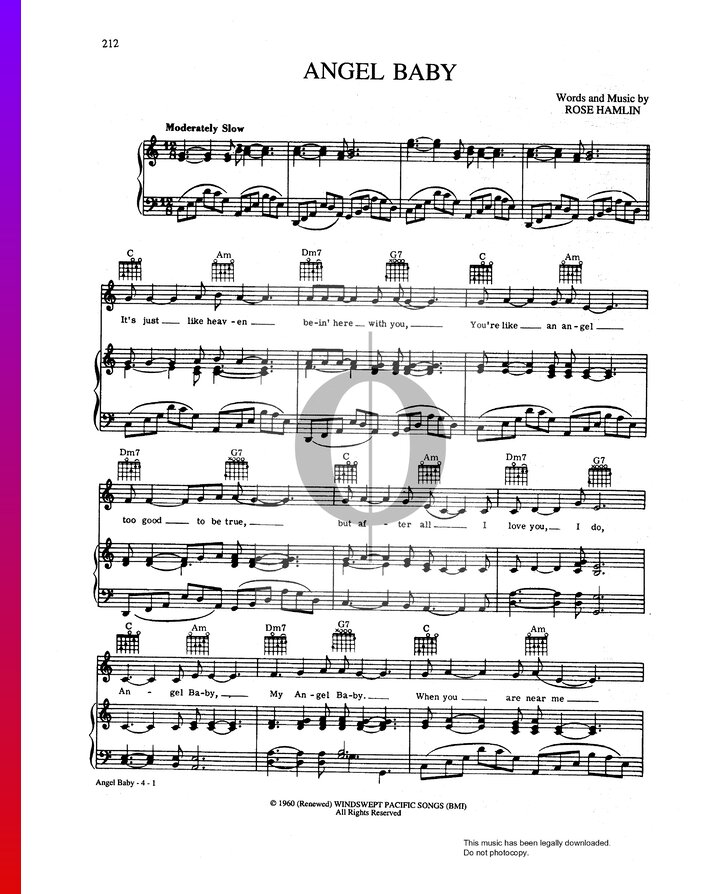 Angel Baby (The Originals, Rosie Hamlin) Piano Sheet Music OKTAV