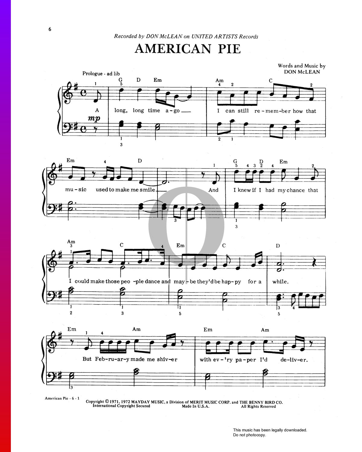 American Pie Sheet Music Piano Voice Pdf Download Streaming Oktav