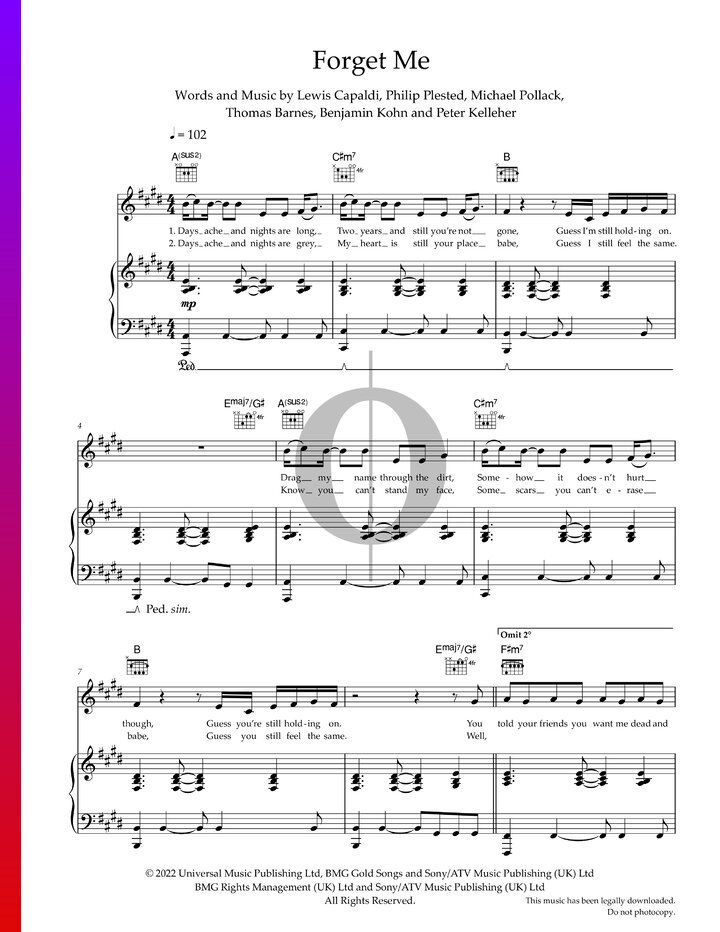 Forget me lewis capaldi piano sheet music oktav