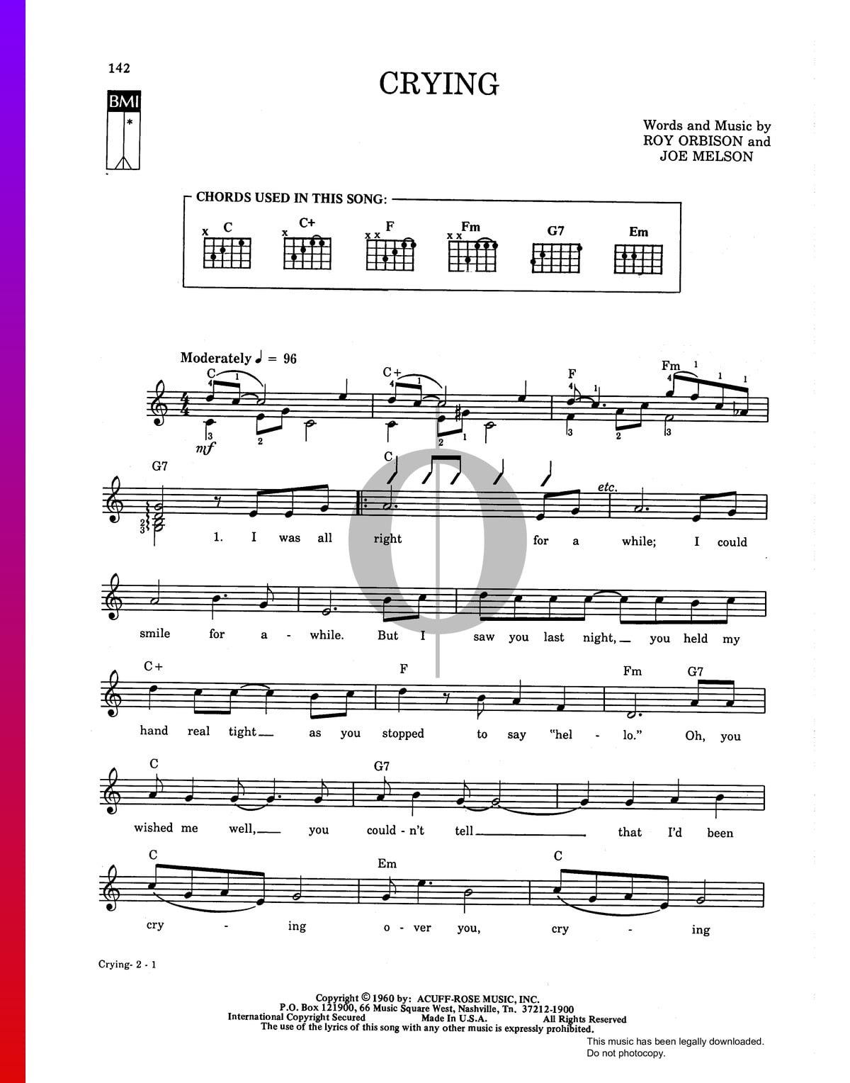 Crying Sheet Music Piano Voice Pdf Download Streaming