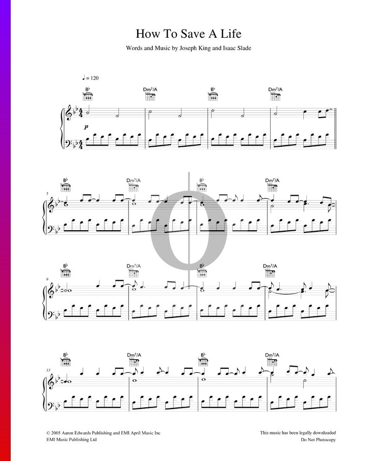 How To Save A Life The Fray Piano Sheet Music Oktav