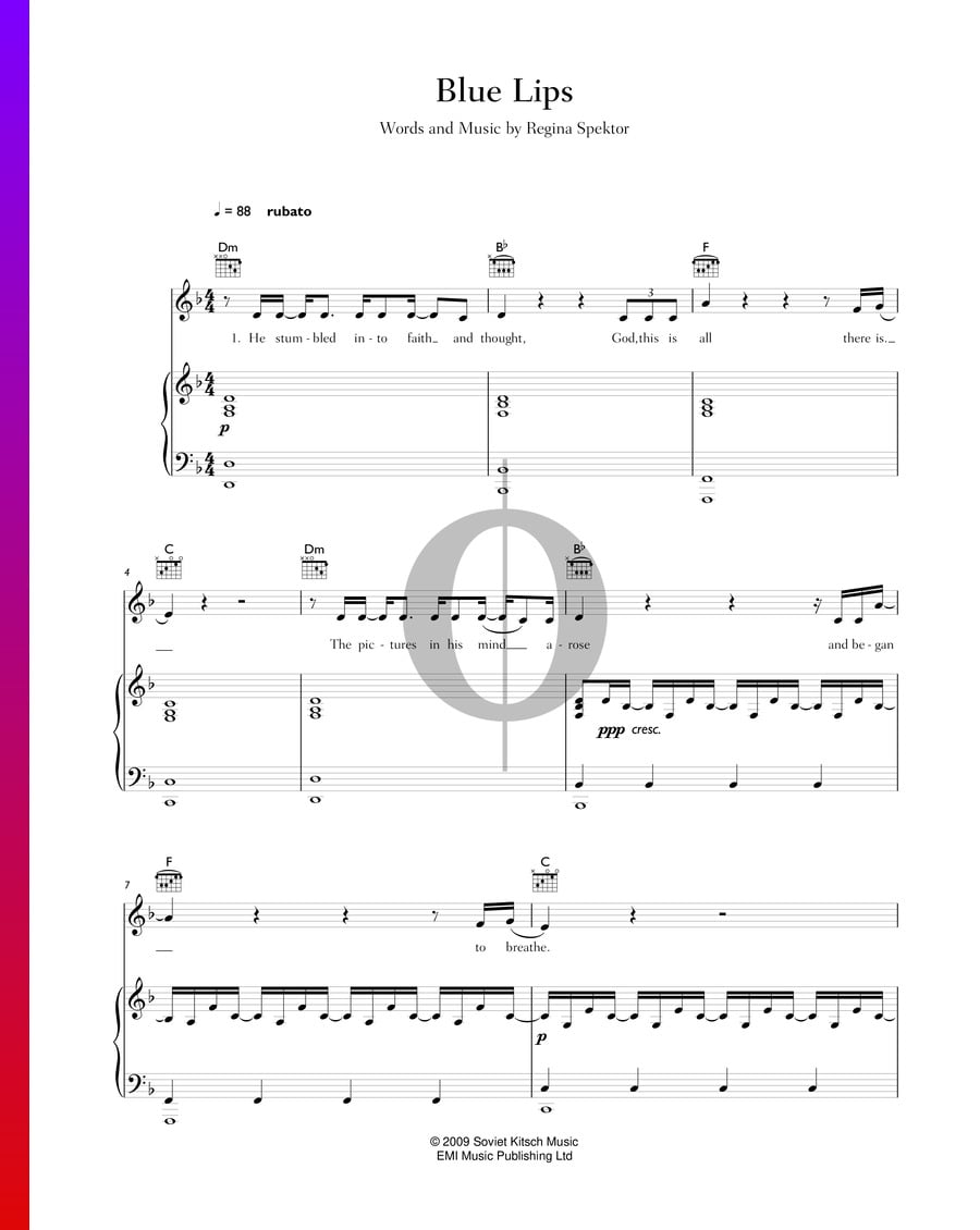 Blue Lips (Regina Spektor) Piano Sheet Music OKTAV