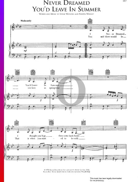 Never Dreamed You'd Leave In Summer Sheet Music