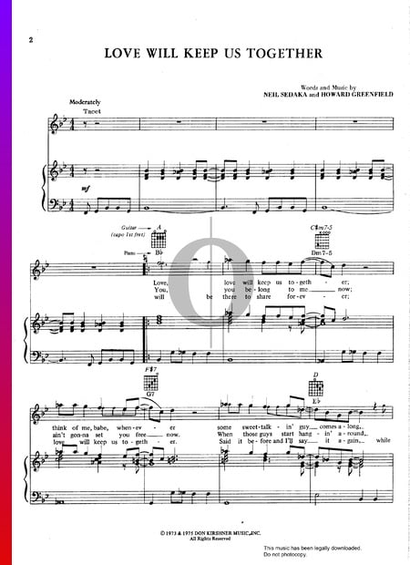 Love Will Keep Us Together Sheet Music