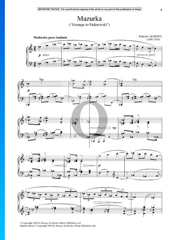 Mazurka (Homage to Paderewski) Sheet Music