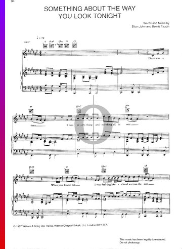 Something About The Way You Look Tonight Sheet Music