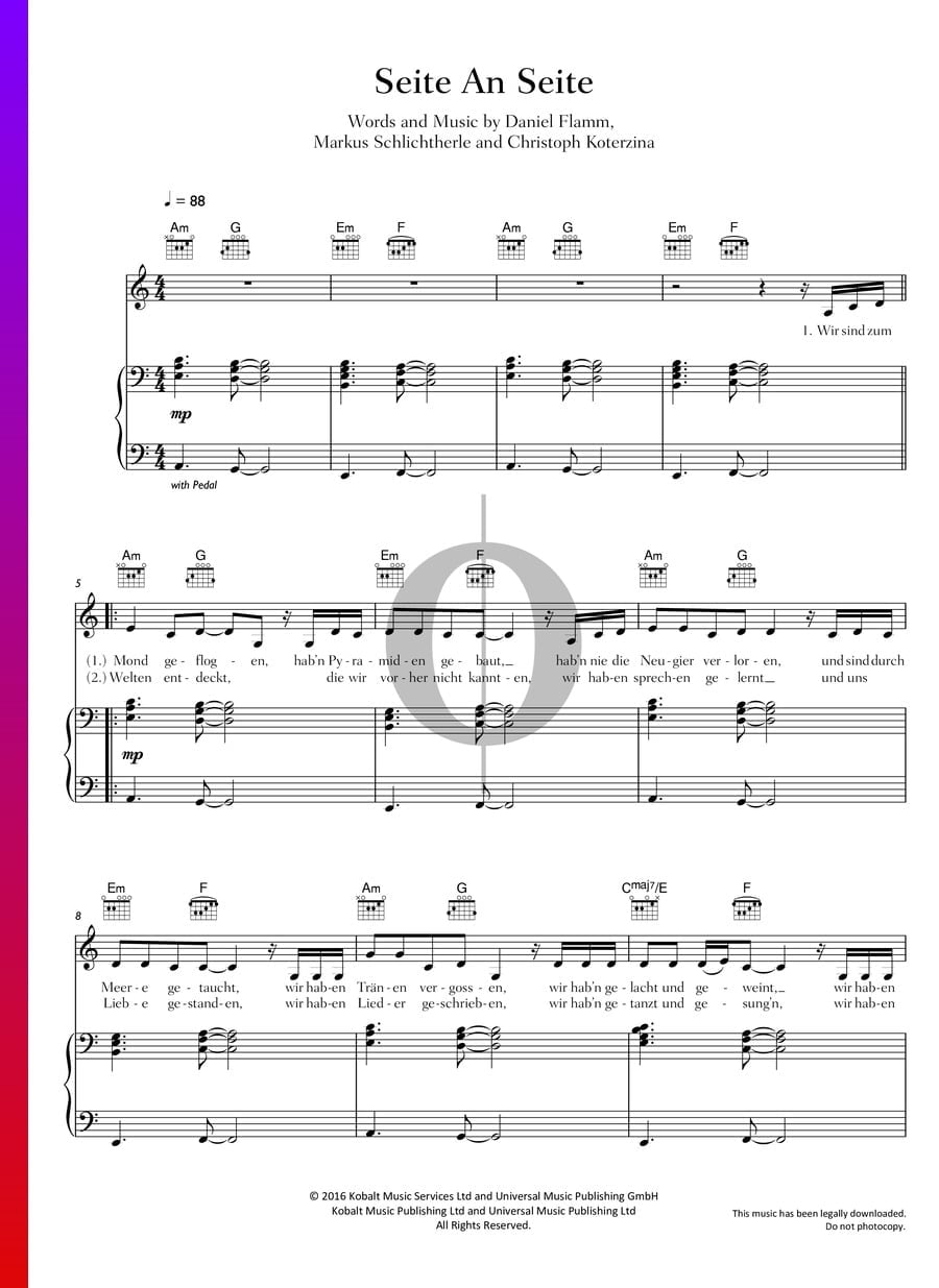 Seite An Seite (Christina Stürmer) Piano Sheet Music - OKTAV