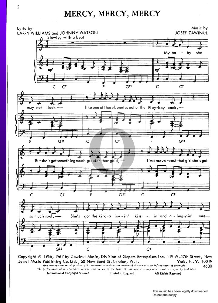 Mercy, Mercy, Mercy (Cannonball Adderley) Piano Sheet Music - OKTAV