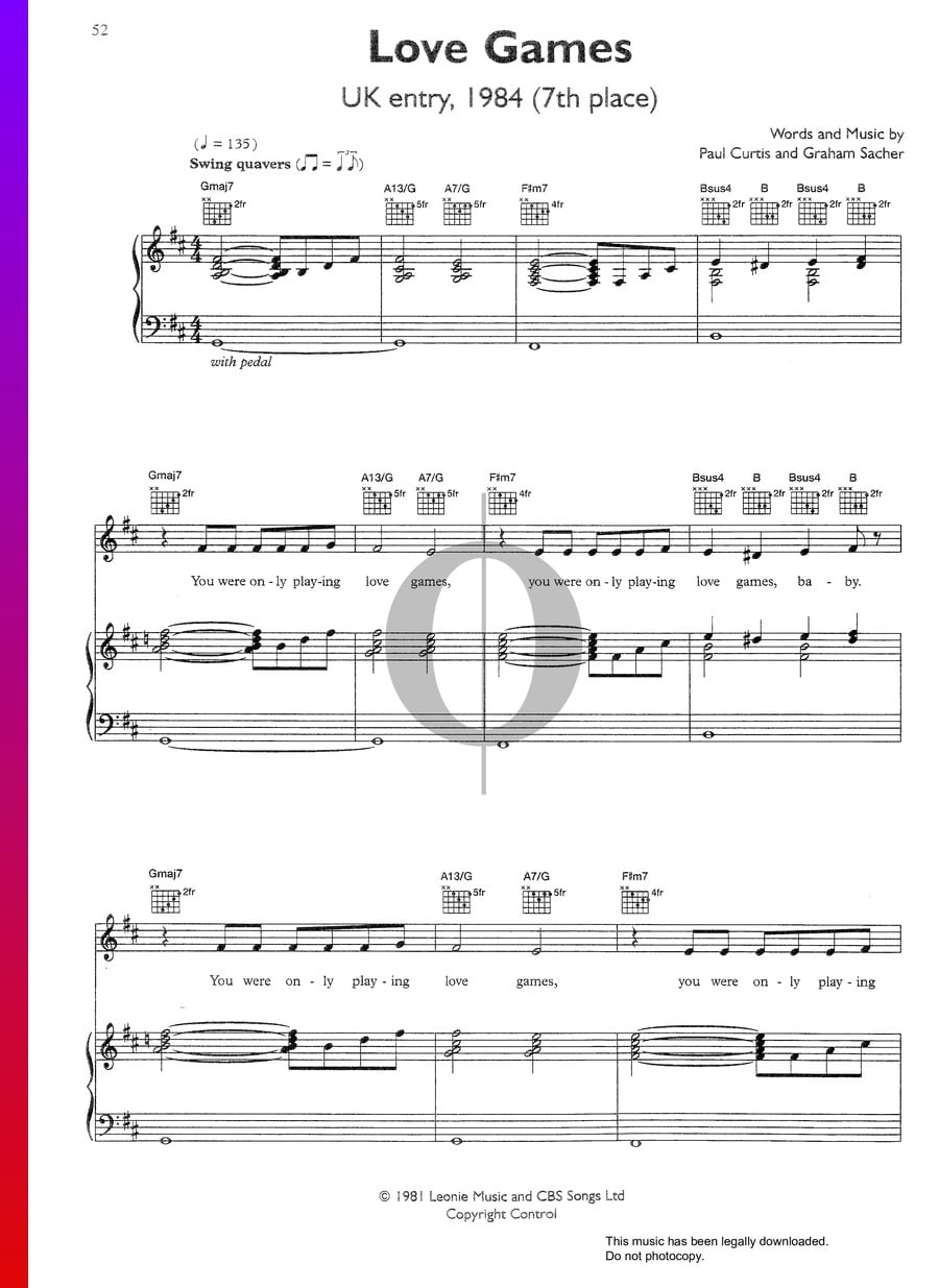 Love Games (Belle and the Devotions) Piano Sheet Music - OKTAV