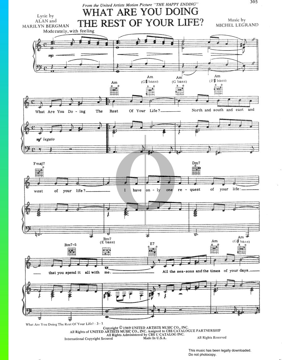 What Are You Doing The Rest Of Your Life Piano Sheet Music From The Happy Ending By Michel 1813