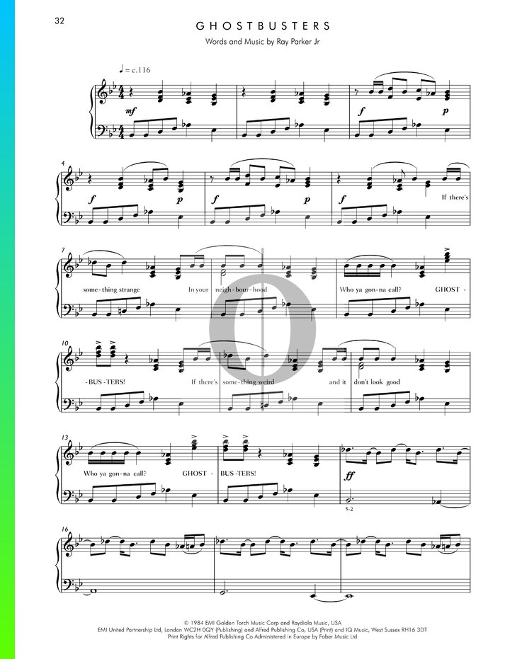Ghostbusters Piano Sheet Music from Ghostbusters by Ray Parker Jr. OKTAV
