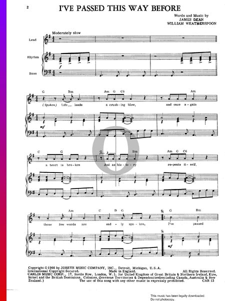 I've Passed This Way Before Musik-Noten