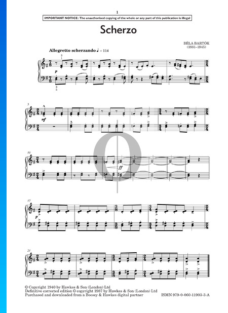 Mikrokosmos, Sz. 107 Vol. 3: Nr. 82 Scherzo Musik-Noten